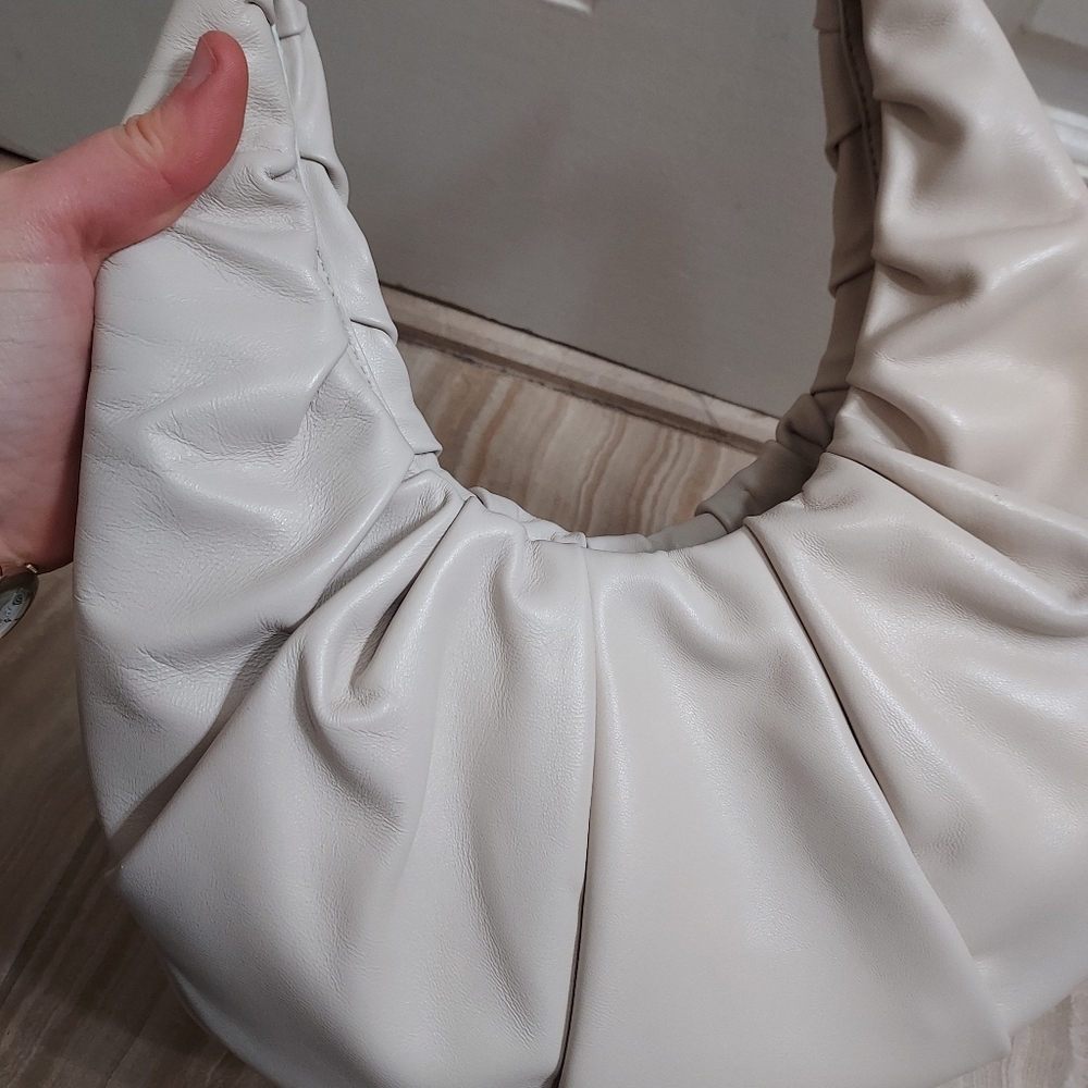 Staud Moon Pleated Soft Lambskin Leather Ivory Bag - Picture 2 of 10
